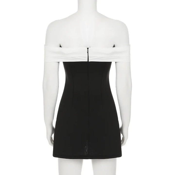 A-line mini dress with bow decoration and off-shoulder design - Heleny