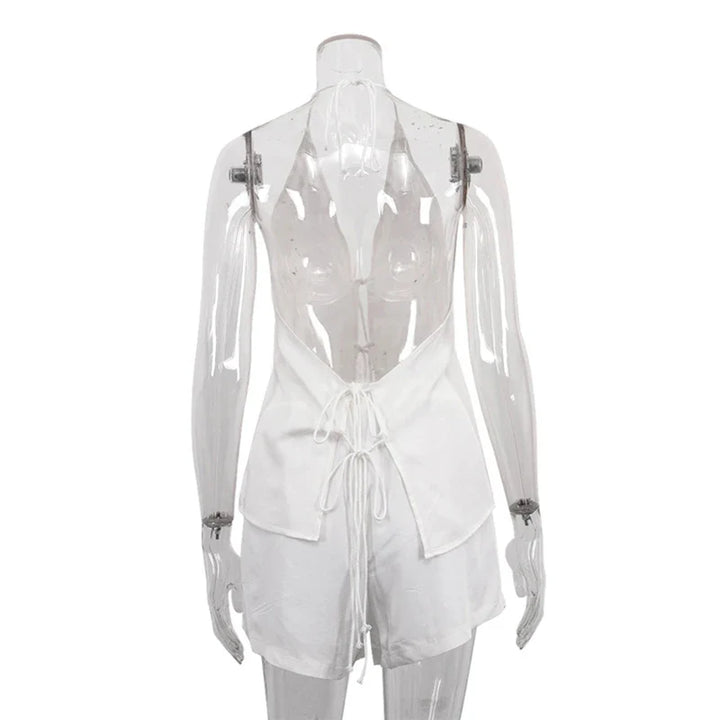 סט שני חלקים טופ קשירות וכנסיים קצרים - REBEKA