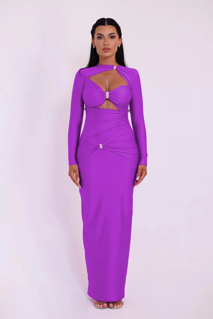 Elegant maxi shaping fabric dress with cutouts and sequins - Kesem