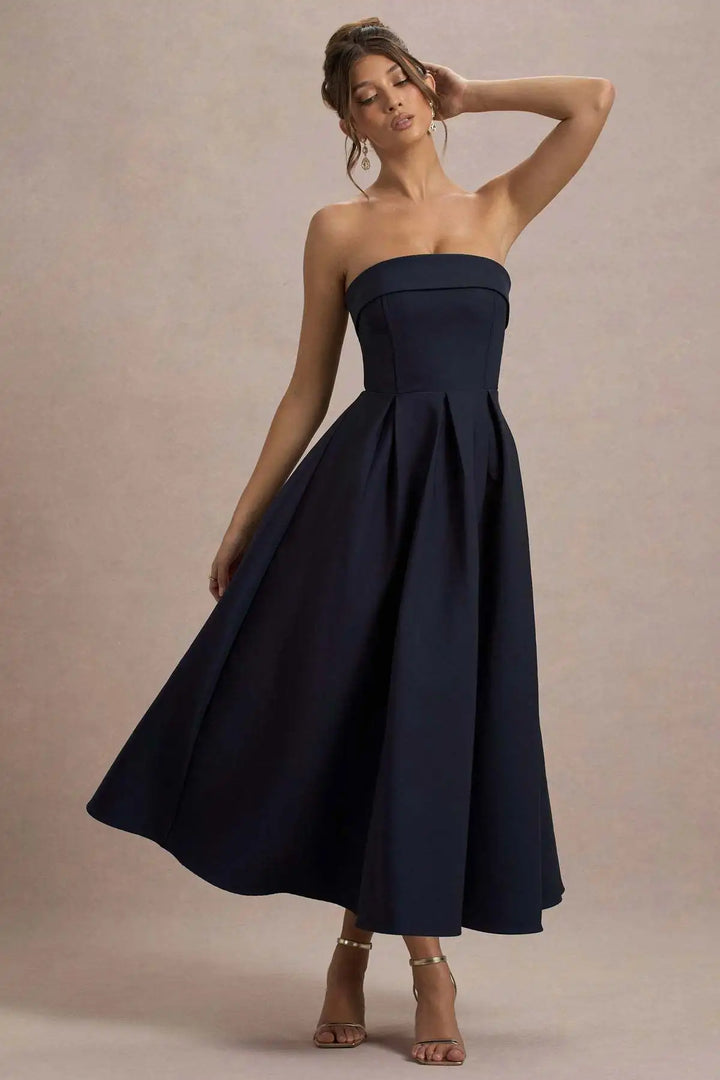 Elegant strapless midi dress - Sandra