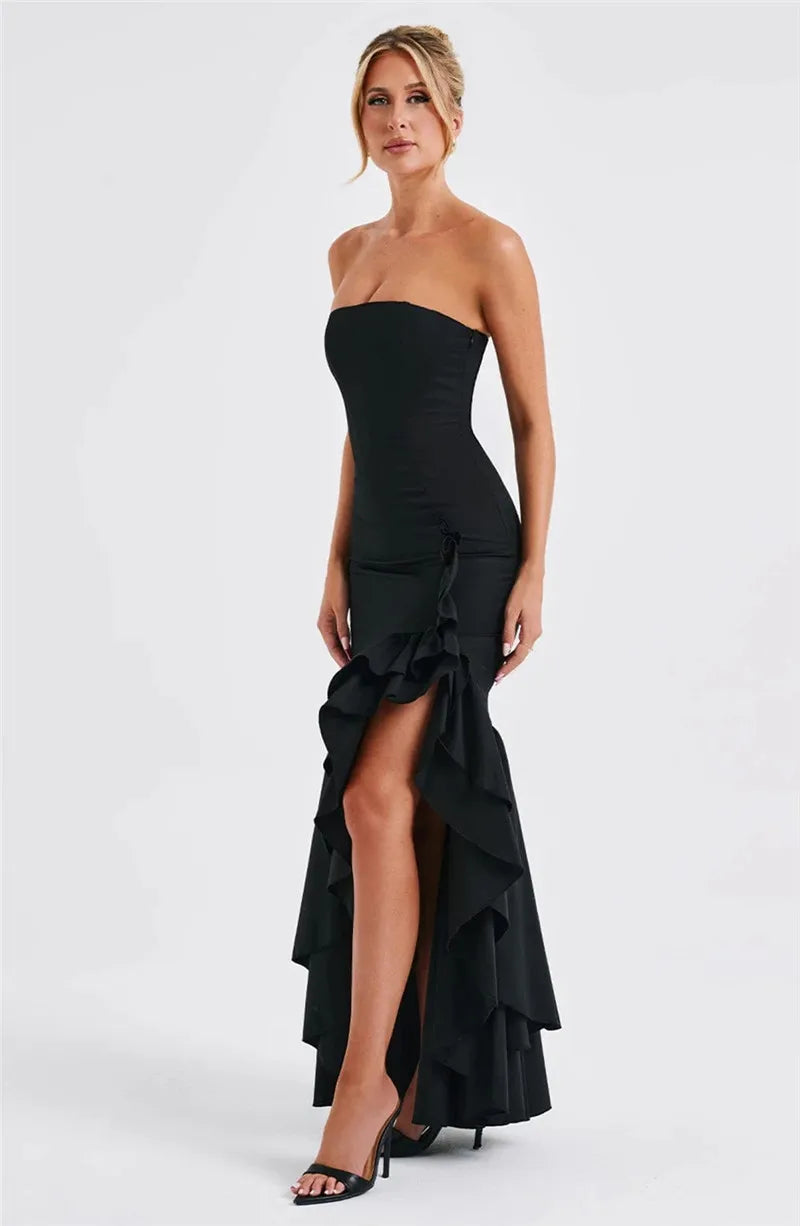 Maxi strapless ruffled dress with slit design - Rita