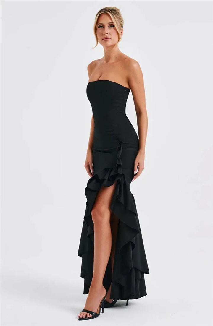 Maxi strapless ruffled dress with slit design - Rita