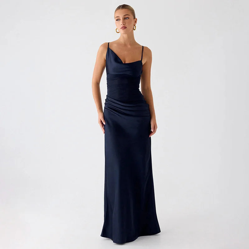 Satin Maxi Dress with Mesh Design - Jordan