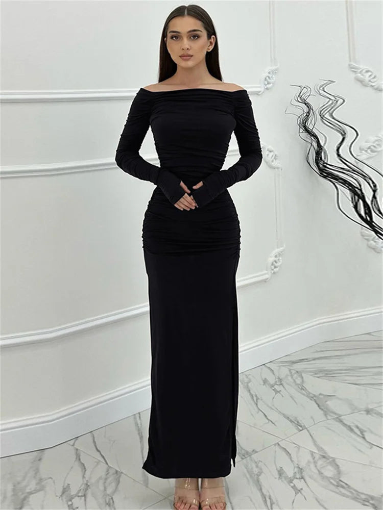 Maxi dress with ruching and slit decoration - MARINA