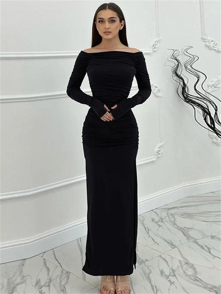 Maxi dress with ruching and slit decoration - MARINA