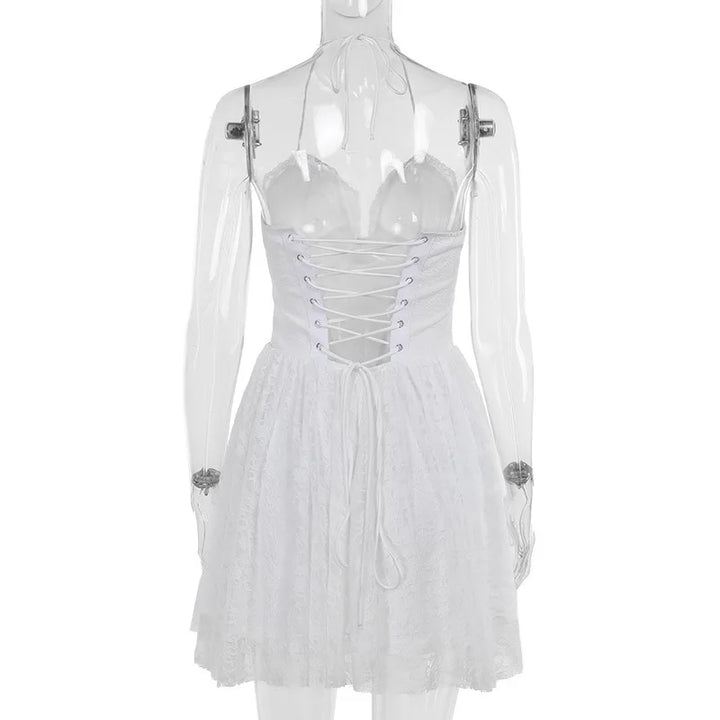 A-Line Lace Mini Dress with Neck Tie - El
