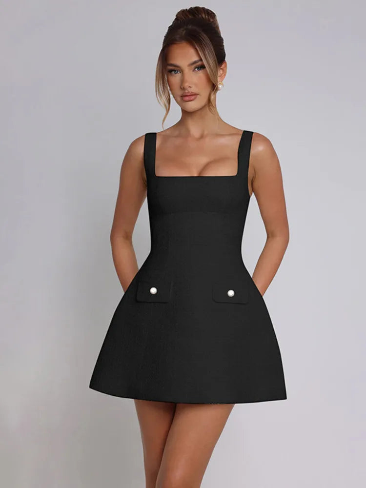 Woven mini dress in A-line cut with pocket decoration - Mili