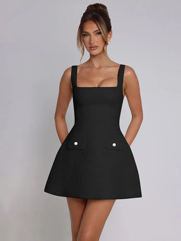 Woven mini dress in A-line cut with pocket decoration - Mili