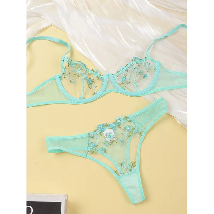Sheer Floral Design Lingerie Set - Amy