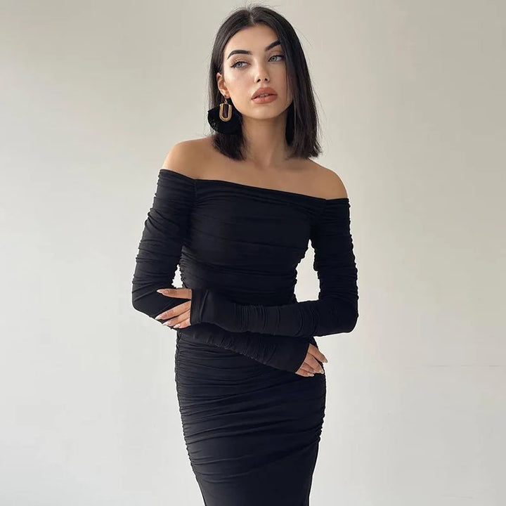 Maxi dress with ruching and slit decoration - MARINA