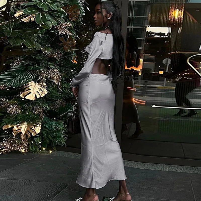 Two-piece satin set with blouse and maxi skirt - Daniela