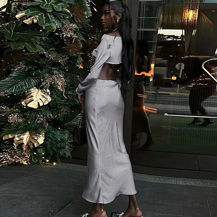 Two-piece satin set with blouse and maxi skirt - Daniela