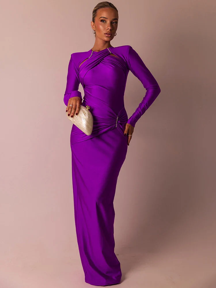 Shaping Fabric Maxi Dress with Ruched Decoration and Rhinestone Buckles - Sadie
