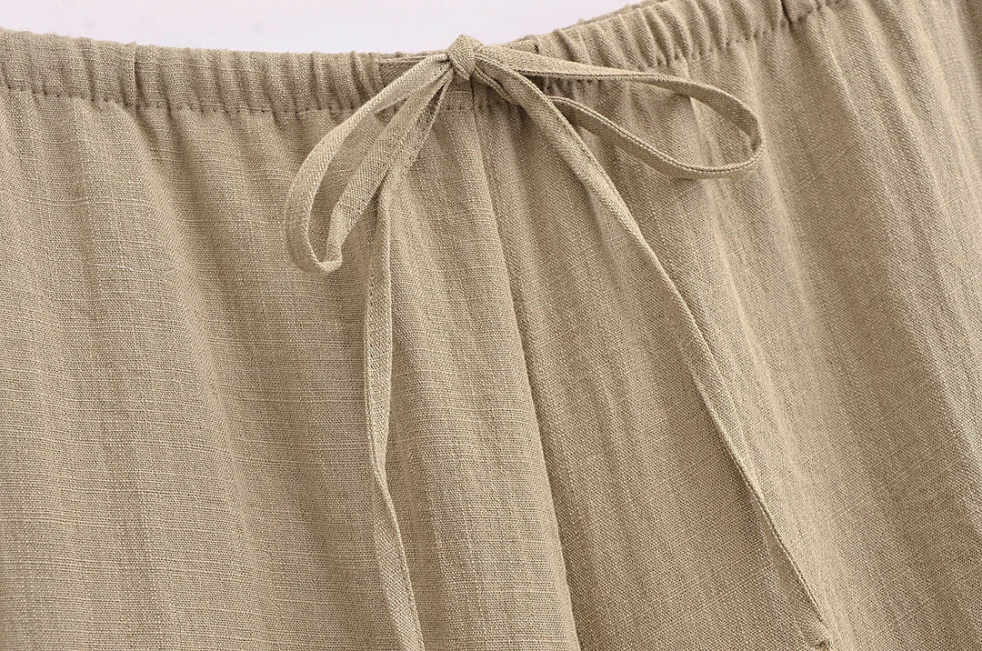Two-Piece Linen Suit with Tie Shirt and Long Pants - Ava