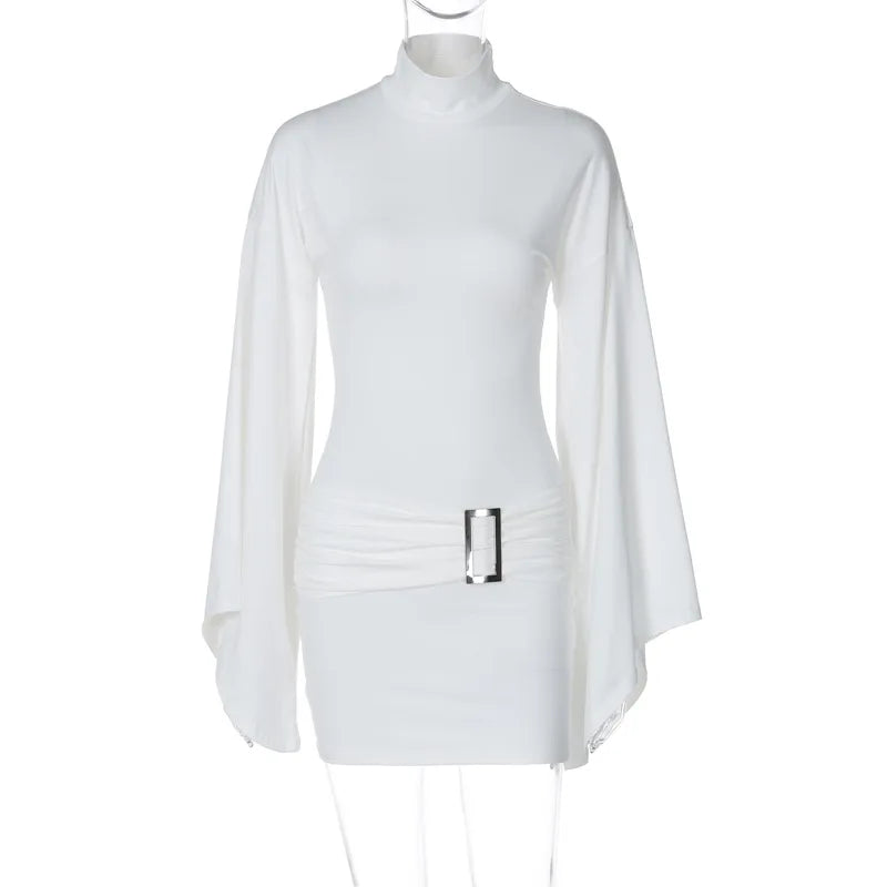 Golf Mini Dress with Belt Detail and Puff Sleeves - Moral