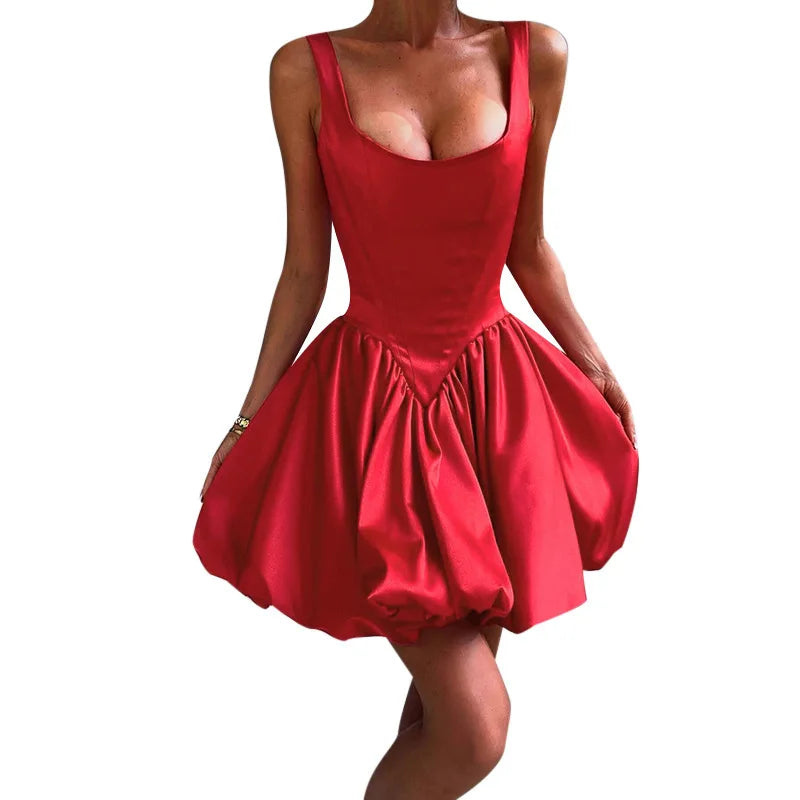 Balloon Cut Satin Mini Dress - Shandy