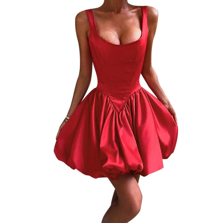 Balloon Cut Satin Mini Dress - Shandy