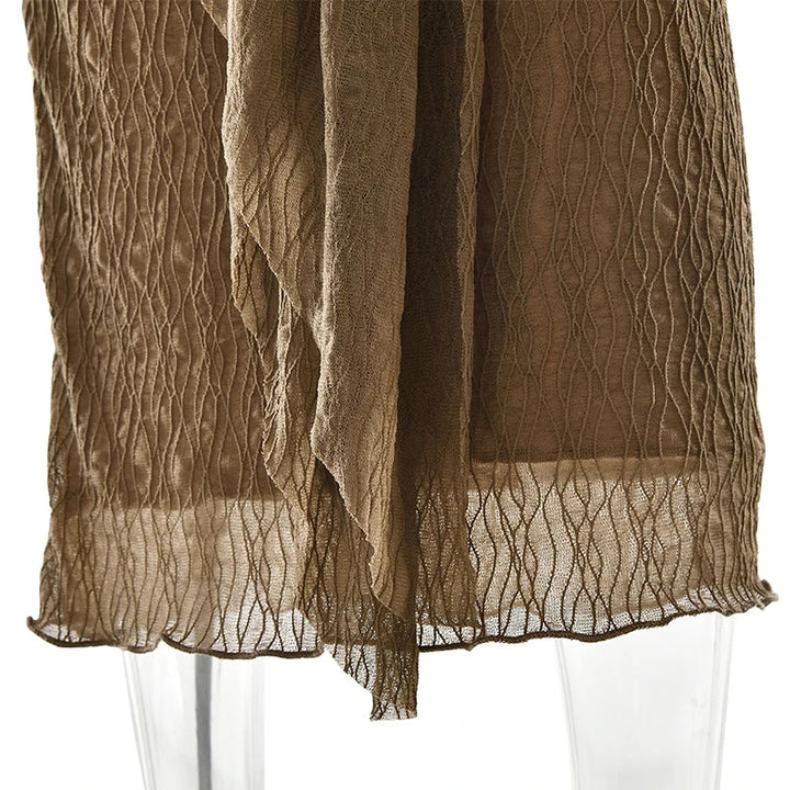 Maxi dress with ruching, tie decoration, and turtleneck collar - Halsey