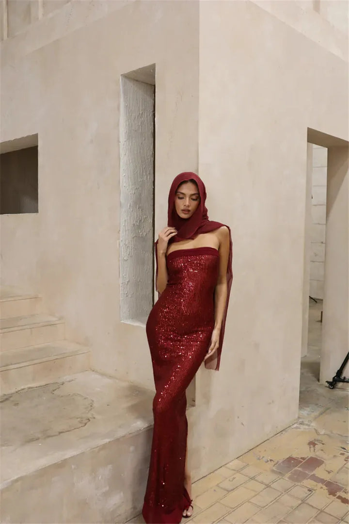 Strapless Maxi Dress with Sequin Design - WIN D