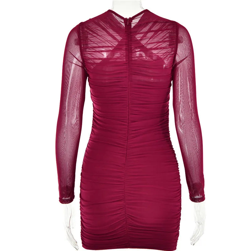 Fitted ruched mini dress with mesh design - Eddie