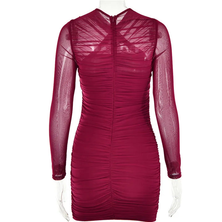 Fitted ruched mini dress with mesh design - Eddie