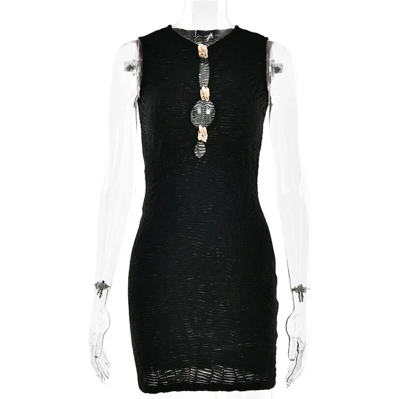 Mini knitted mesh dress decorated with buckles - Richie