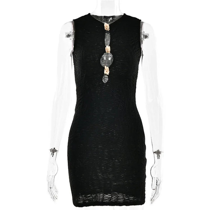 Mini knitted mesh dress decorated with buckles - Richie