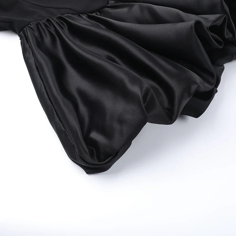 Balloon Mini Dress with Neck Tie and Satin Skirt - Mikaela