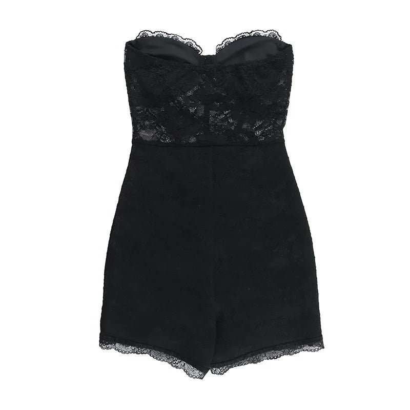 Strapless short pants jumpsuit with lace corset detail - Alex