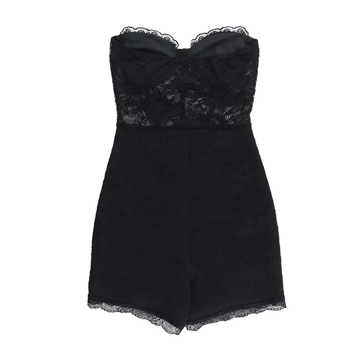 Strapless short pants jumpsuit with lace corset detail - Alex