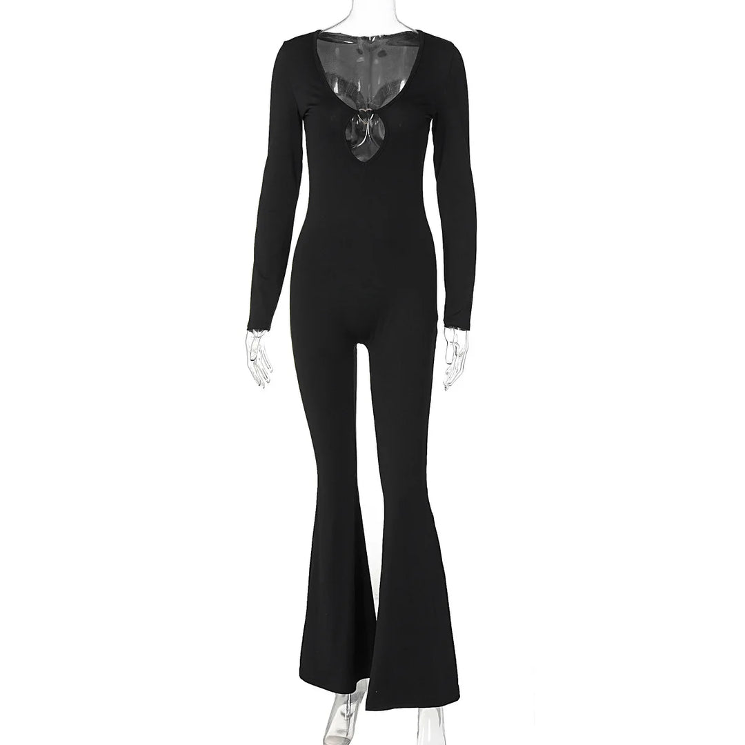 Shaping and Flattering Fabric Jumpsuit with Pedal Pushers and Plunging Neckline - Sirin