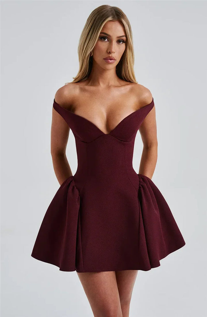 Mini A-line dress with open back and matching scarf decoration - Tamara