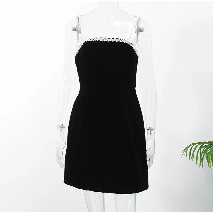 Velvet Mini Dress with Pearl Embellishment - Vera