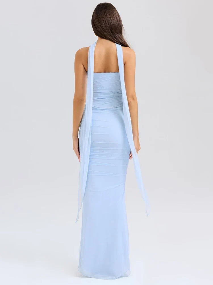 Two-Piece Set with Strapless Top and Maxi Skirt with Matching Scarf Detail - Francia