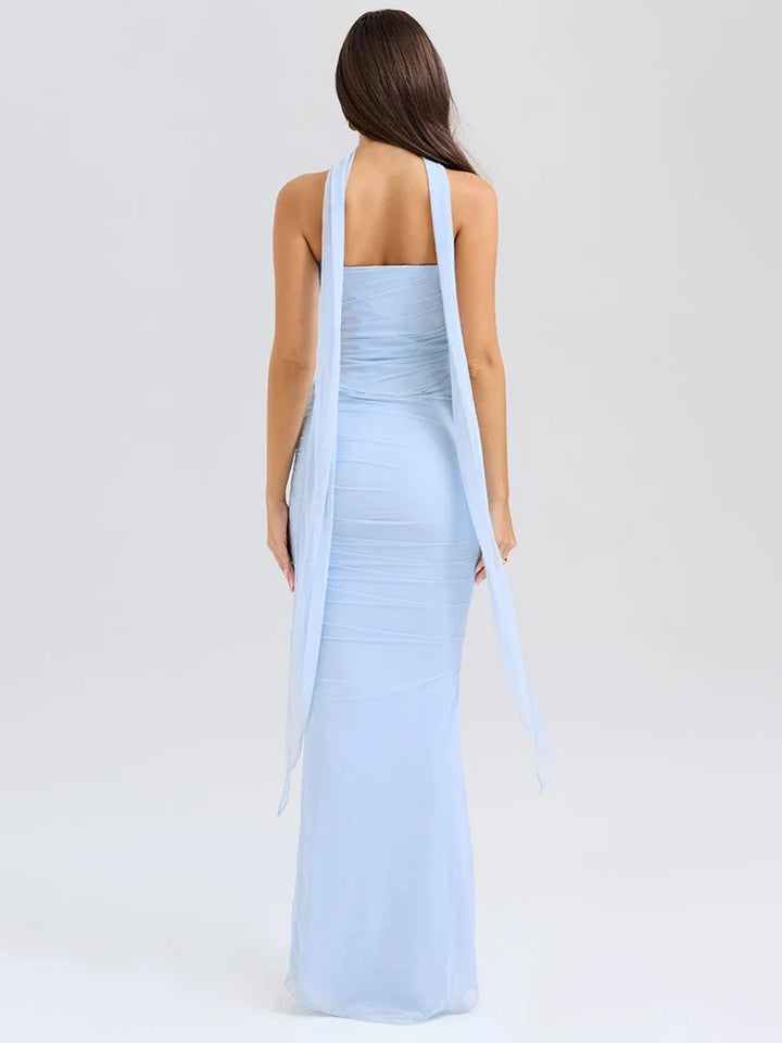 Two-Piece Set with Strapless Top and Maxi Skirt with Matching Scarf Detail - Francia
