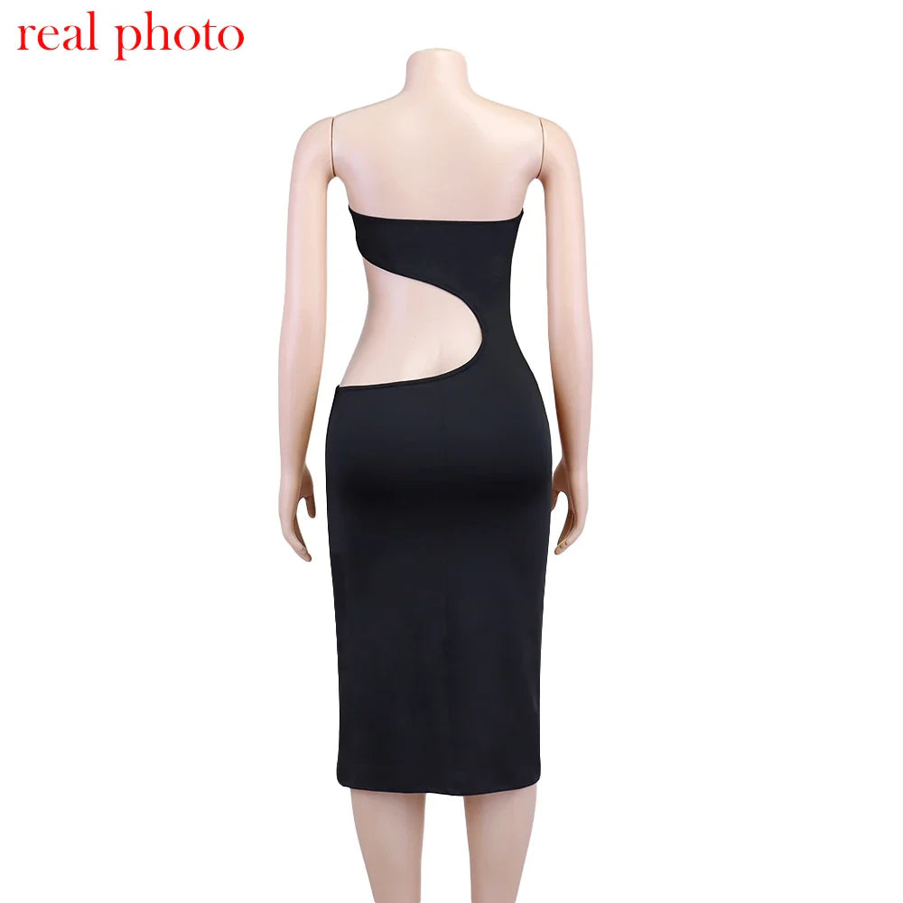 Strapless Midi Dress with Exposed Midriff - Ryan