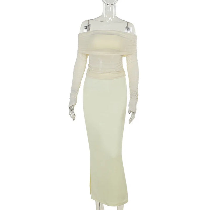 Two-piece set: maxi skirt and off-shoulder mesh top - Blina