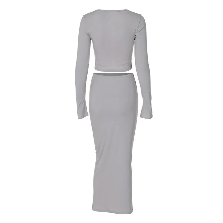 Knitted two-piece set: button-up shirt and fitted maxi skirt - MARIEL