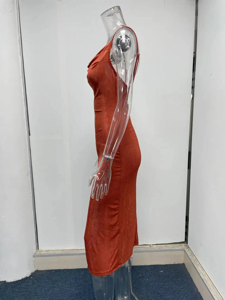 Summer midi knitted dress with slit decoration - Smile
