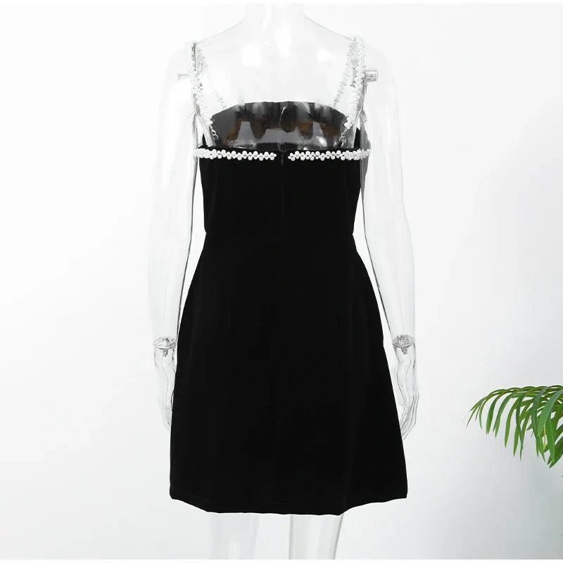 Velvet Mini Dress with Pearl Embellishment - Vera