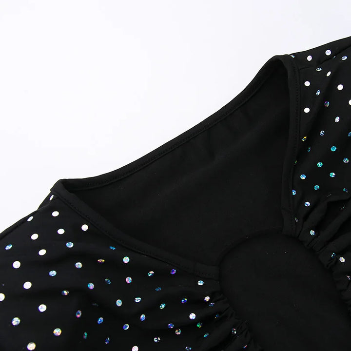 Maxi evening dress with sequins, decorated with a tie neckline - Michaela
