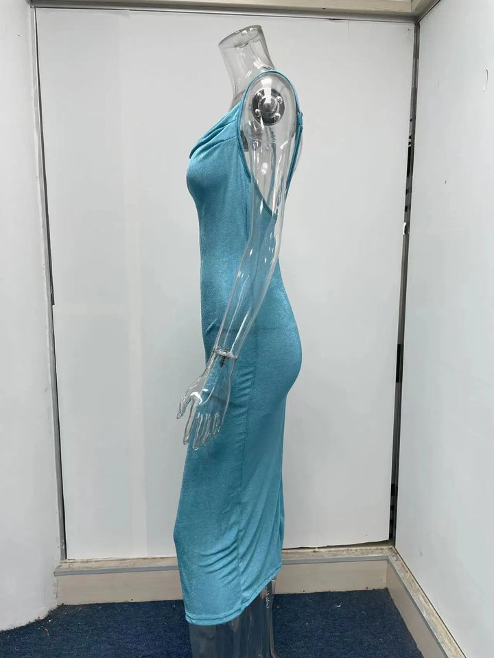 Summer midi knitted dress with slit decoration - Smile