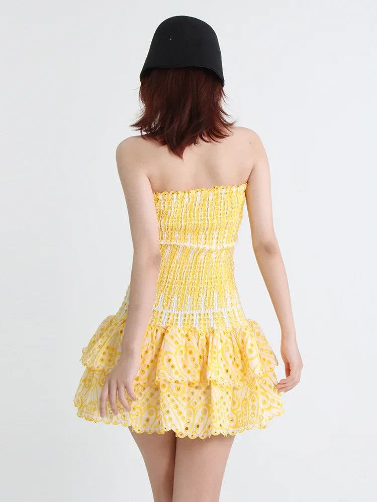 Strapless Mini Dress with Ruching and Ruffle - Diane
