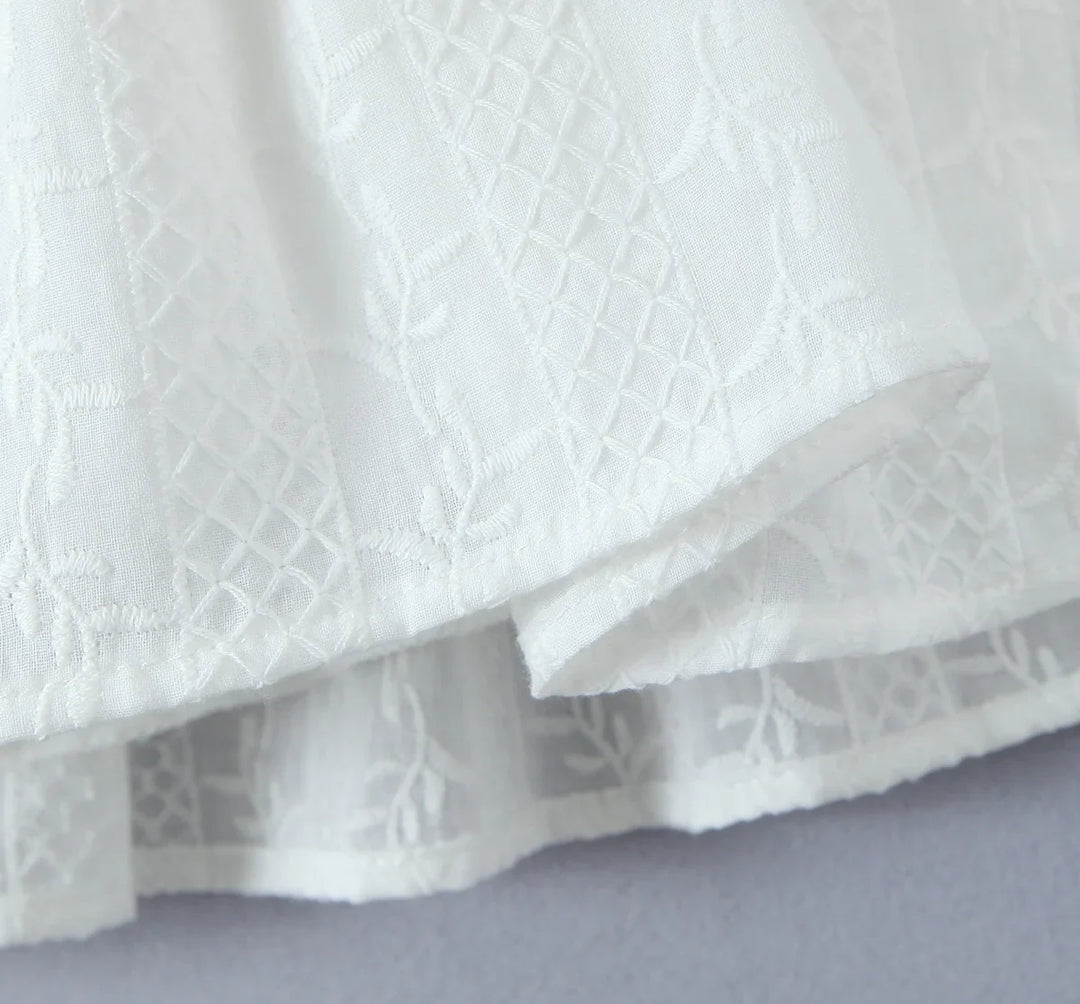 Mini Dress with Embroidery and Button Detail - Shaked