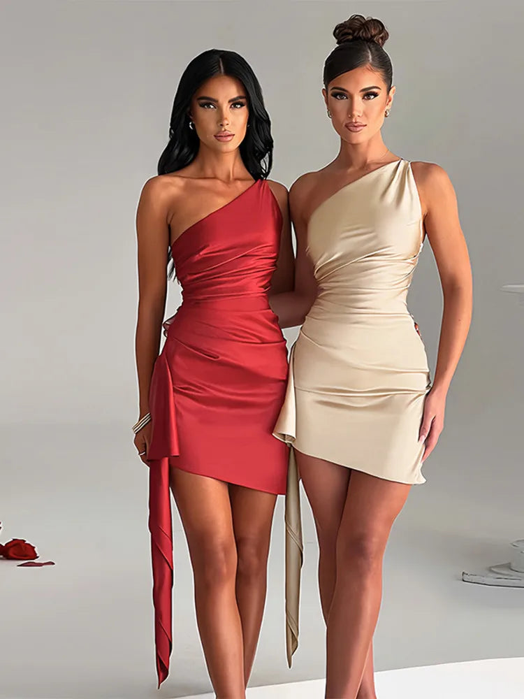 Asymmetric One-Shoulder Satin Mini Dress - Shubali