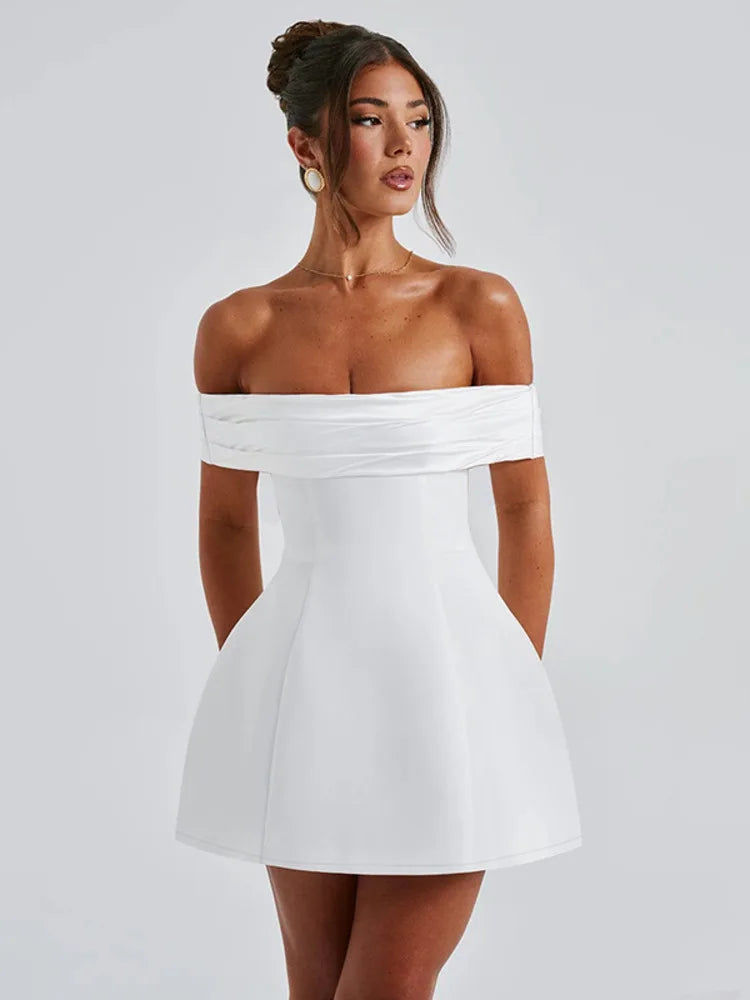 Mini dress with satin off-shoulder straps - Sia