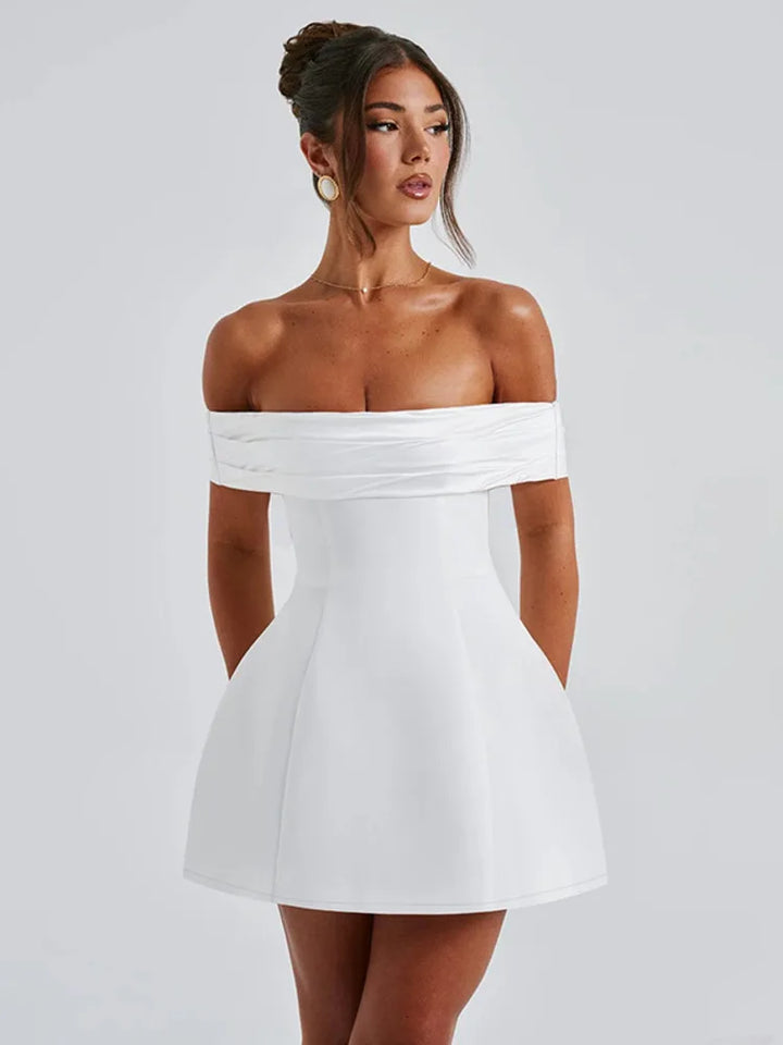 Mini dress with satin off-shoulder straps - Sia