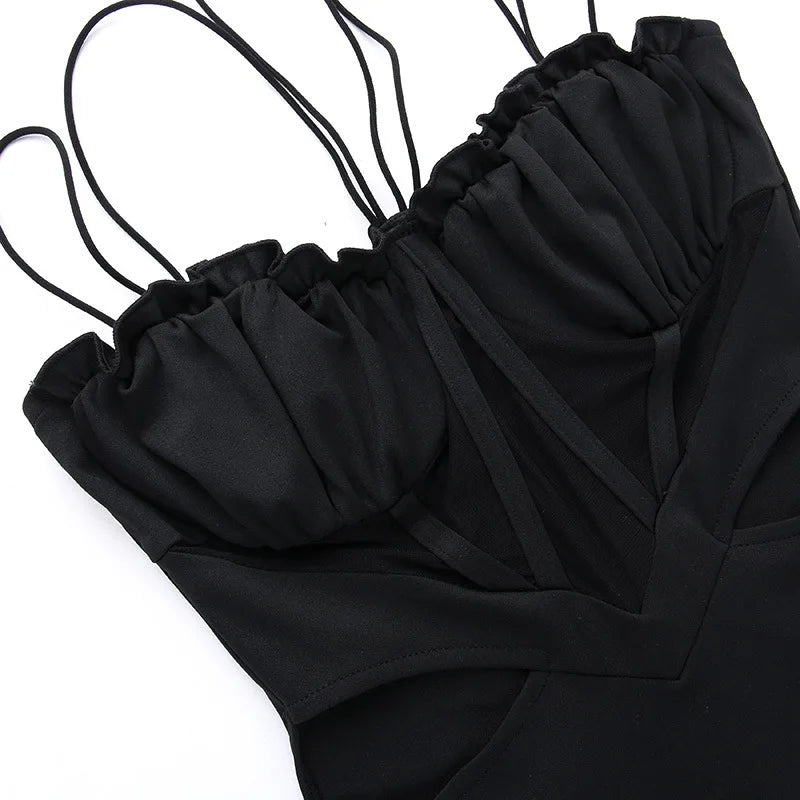 Maxi Evening Dress with Cutouts, Shirring, and Ties - Erica