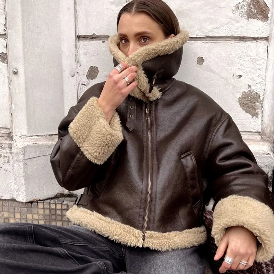 Leather Coat with Fur Lining - Candy