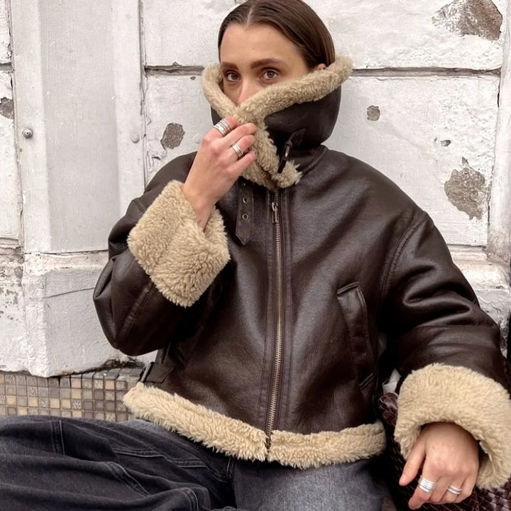 Leather Coat with Fur Lining - Candy